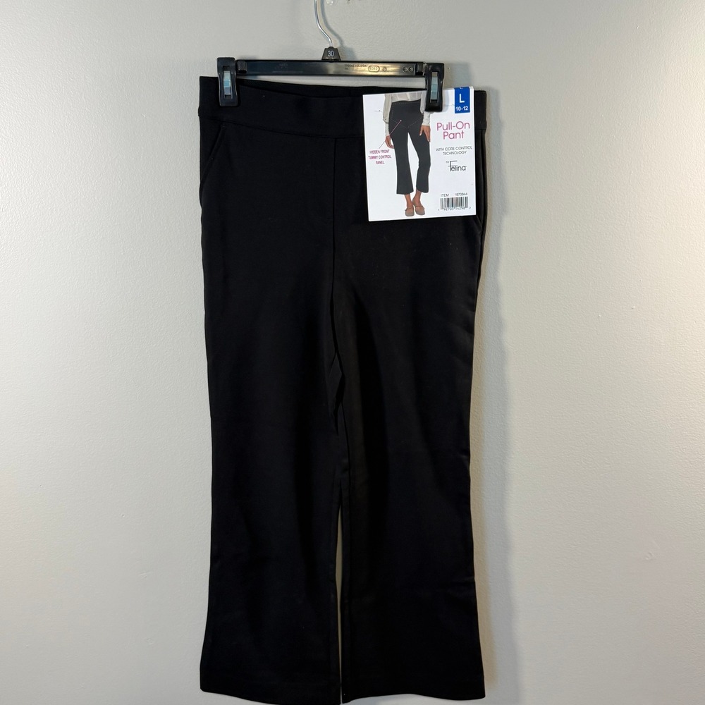 Felina Womens Black Pull On Pant Tummy Control  Cropped Large 10-12